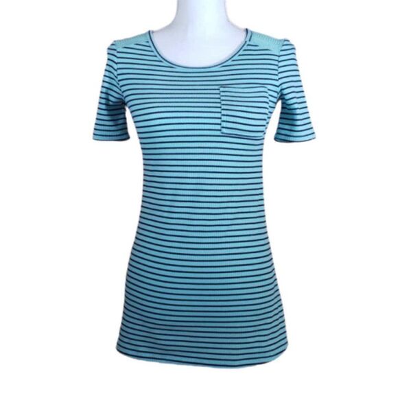 Mudd Green & Blue Striped Short Sleeved Top Size 8 - Picture 1 of 12